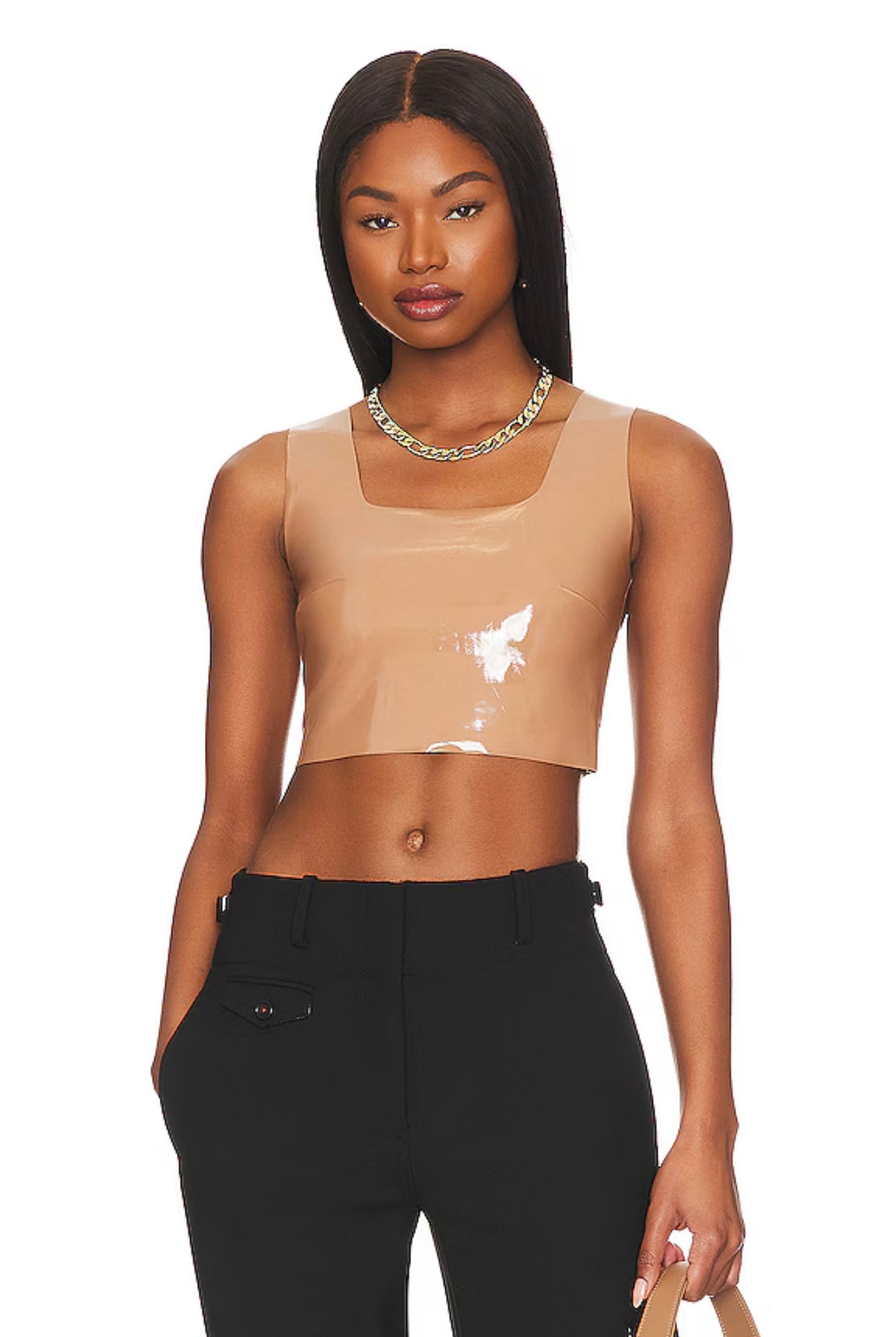 Commando - Faux Patent Leather Crop Top in Cocoa