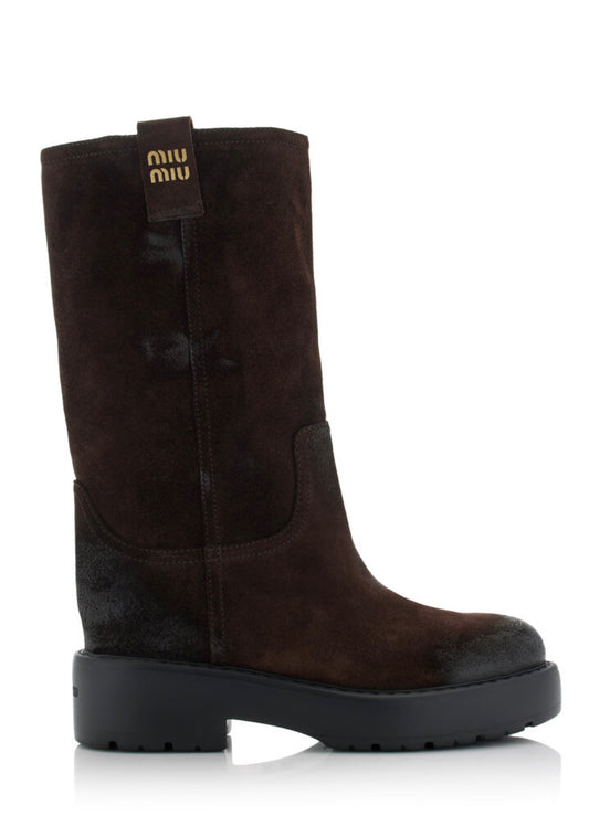 MIU MIU - Suede Mid-Calf Boots