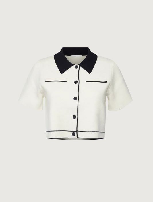 OAK + FORT - CROPPED KNIT CONTRAST TRIM TOP