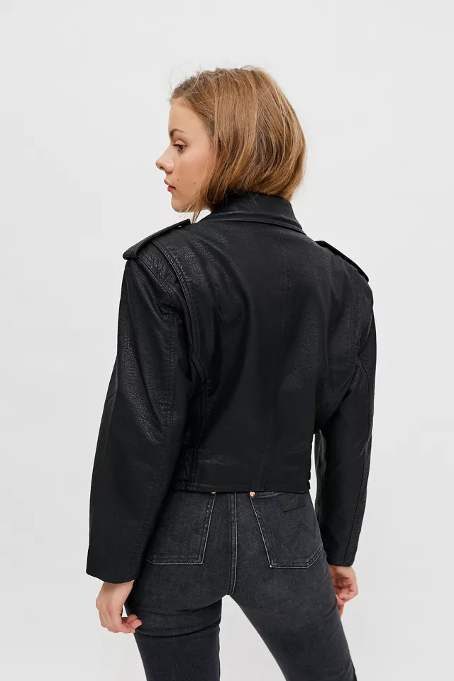 PISTOLA BLACK FAUX LEATHER MOTO JACKET