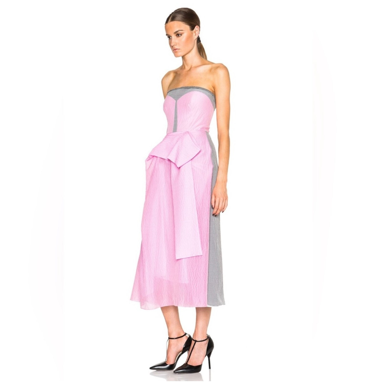 Roksanda - Orbeli Pink Grey Silk Strapless Dress