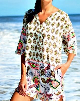 Isle Apparel Neon Paisley Tunic Dress