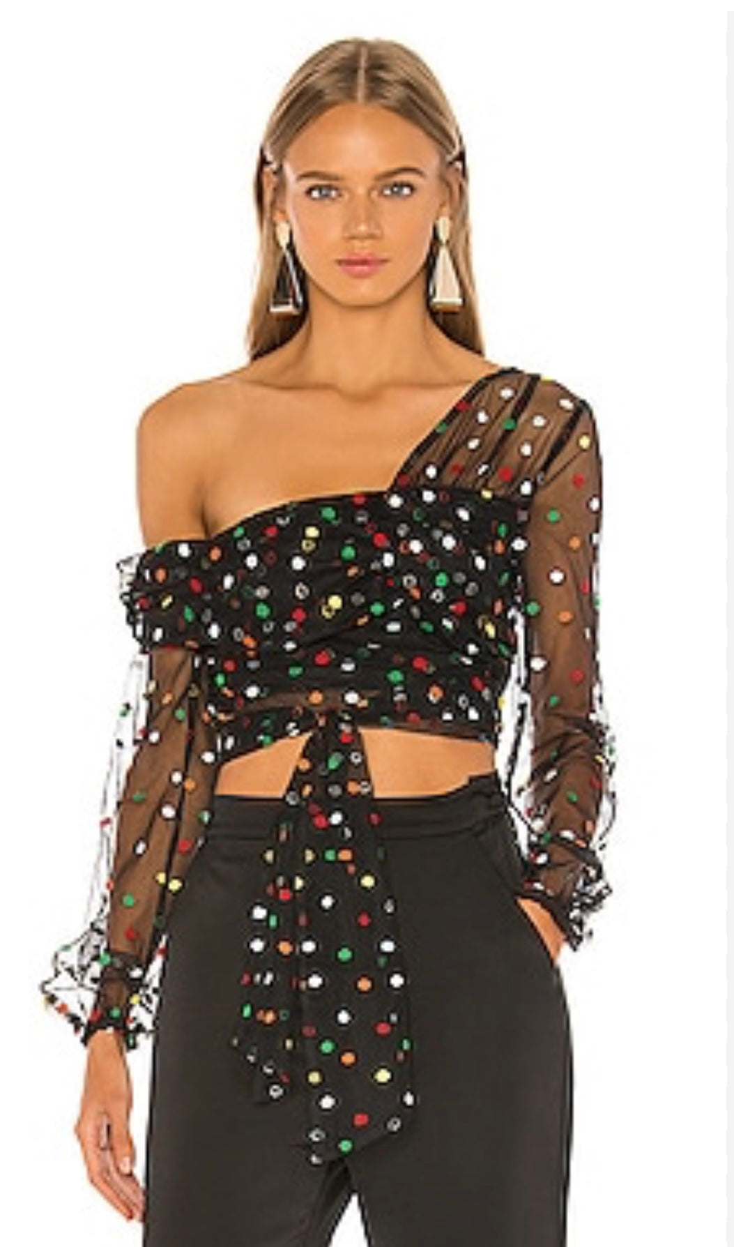 Camila Coelho - Black Sheer Polka Dot Top