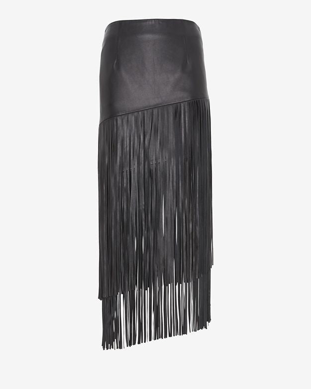 Intermix Leather Fringe Skirt