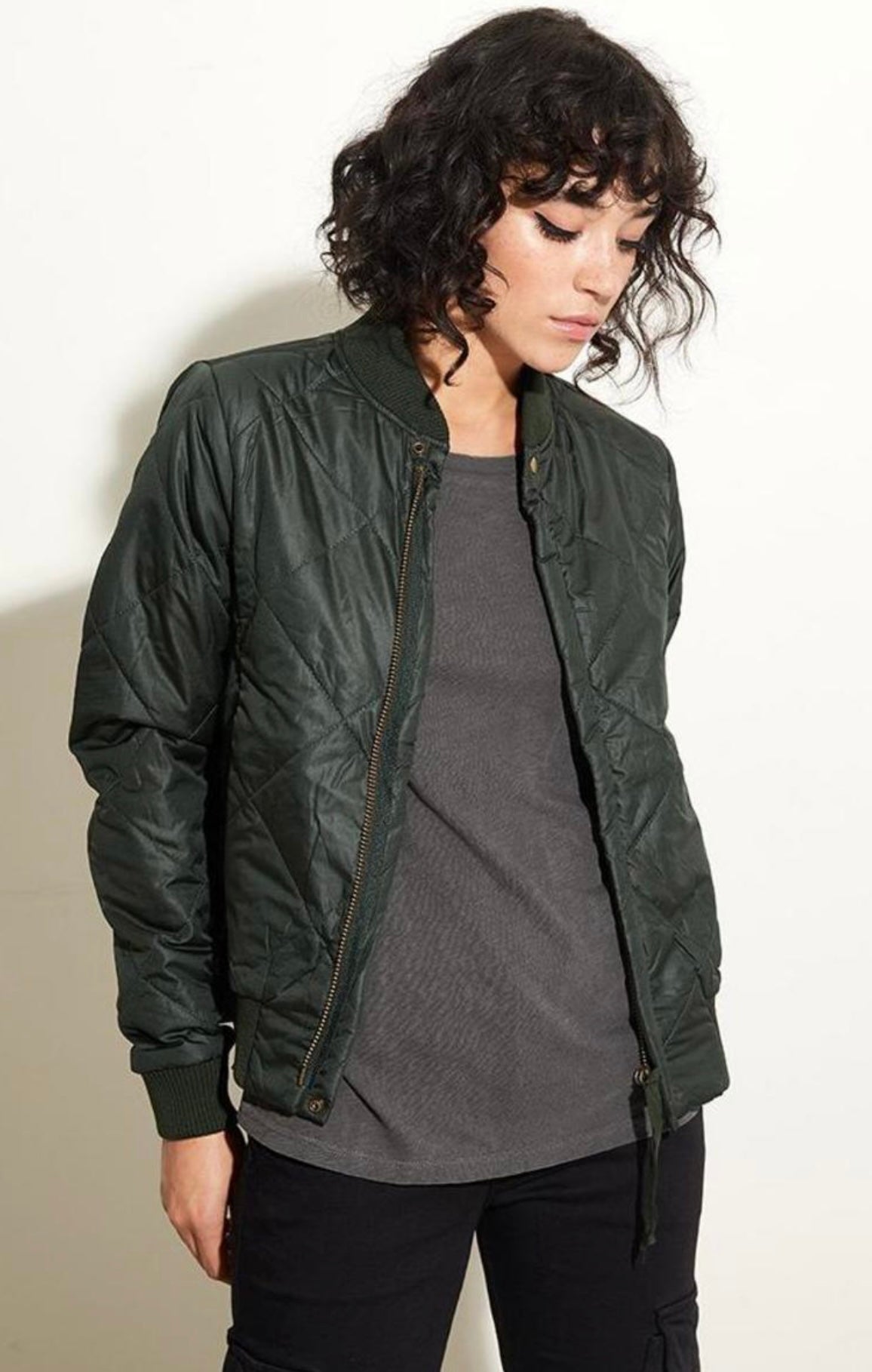 NSF - QUILTED GREEN BOMBER WITH ORANGE LINING