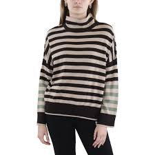 WISPR NWT brown, taupe stripe mock neck sweater with green stripes