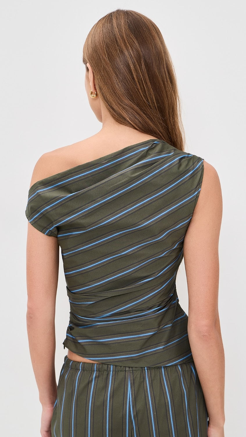 STAUD phare top / asymmetrical green top with blue stripe