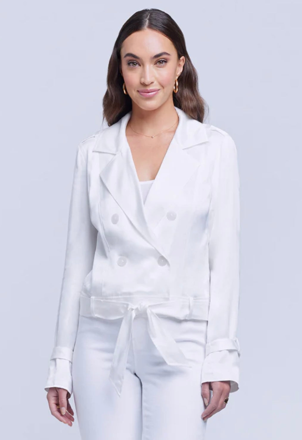 L’AGENCE ivory satin blazer style shirt