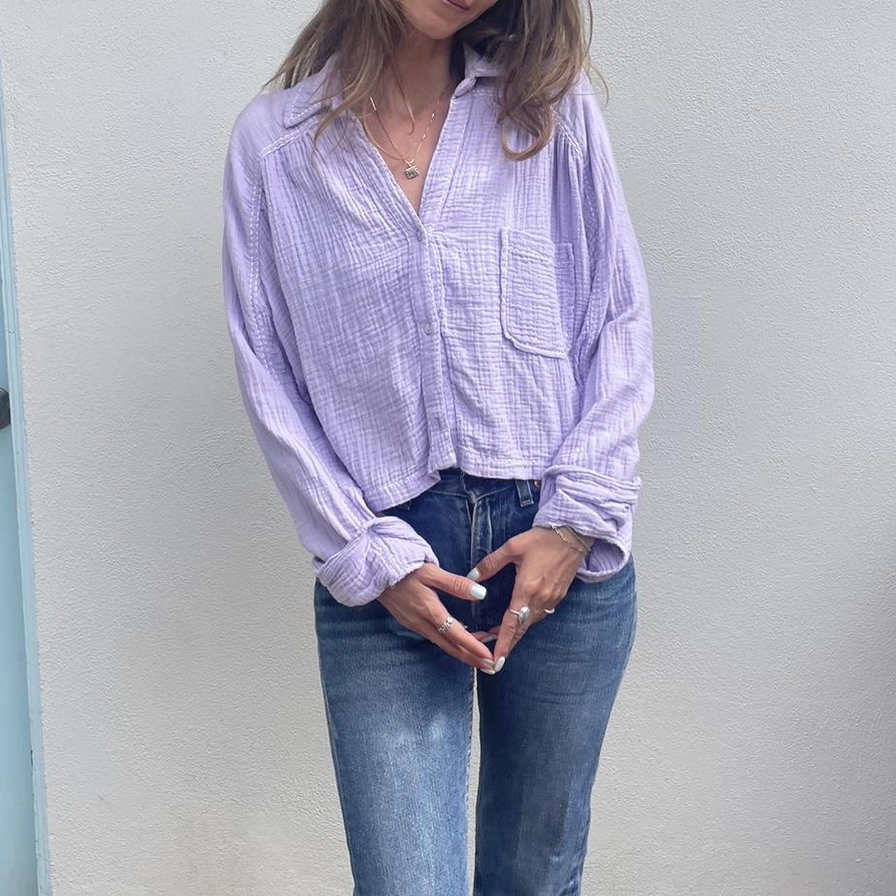 7 FOR ALL MANKIND purple gauze long sleeve button up