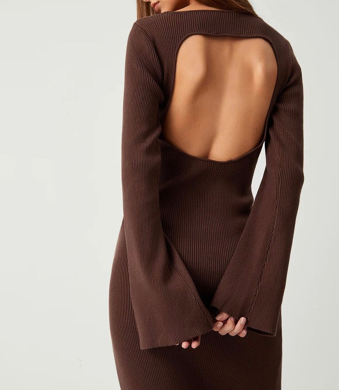 COMMENSE brown ribbed dress