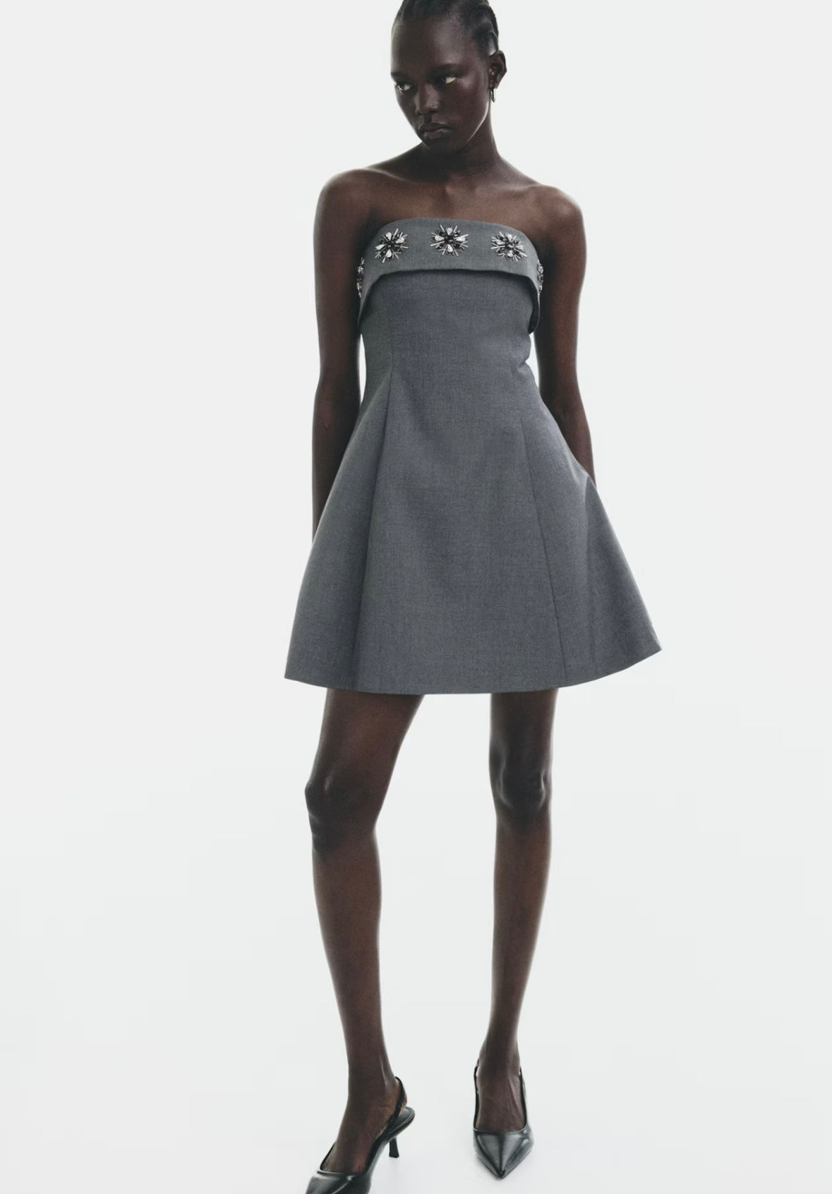 H&M  grey strapless dress with beading