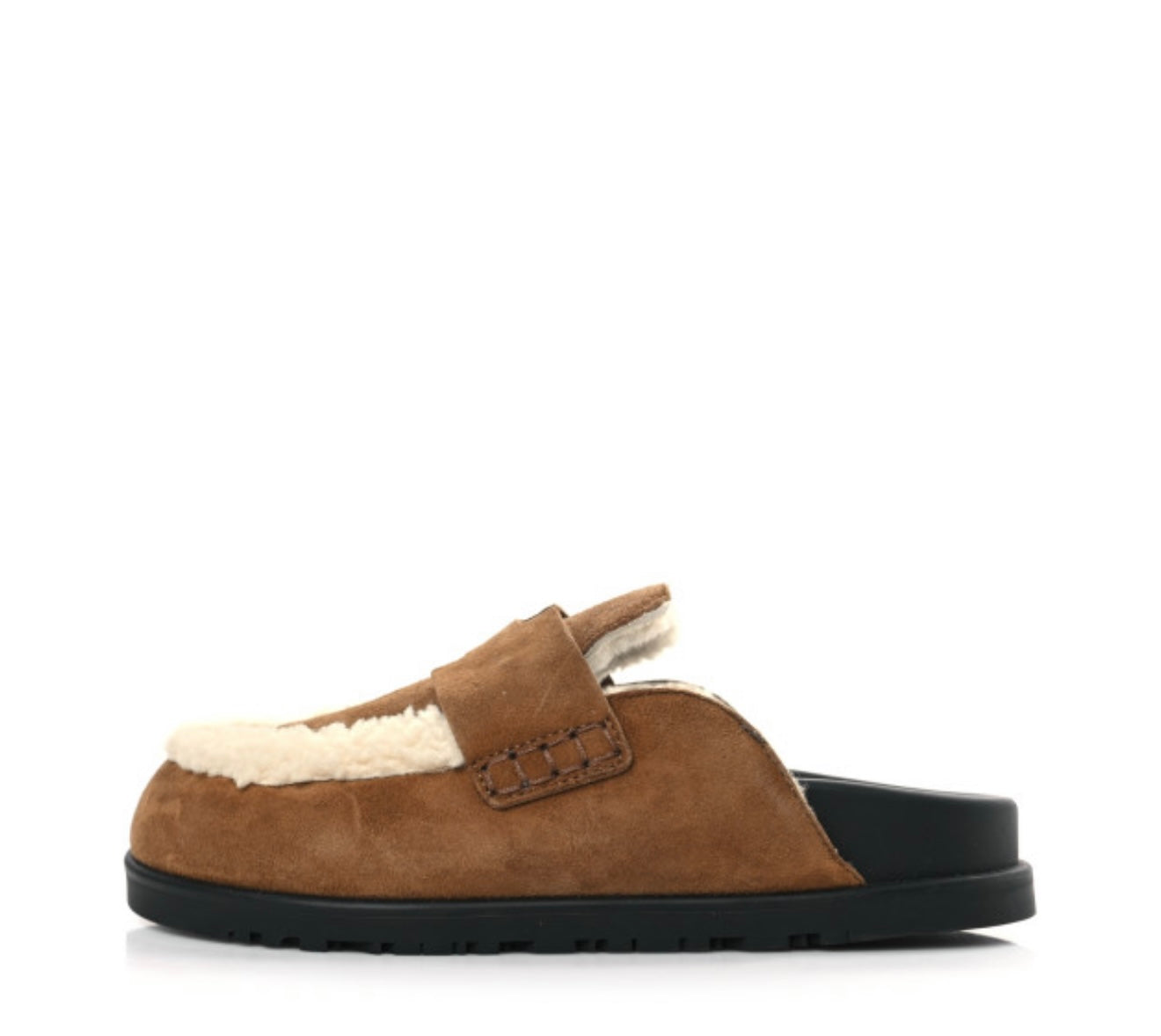 HERMES 
Suede Goatskin Shearling Go Mules 35 Brun Frume Ecru