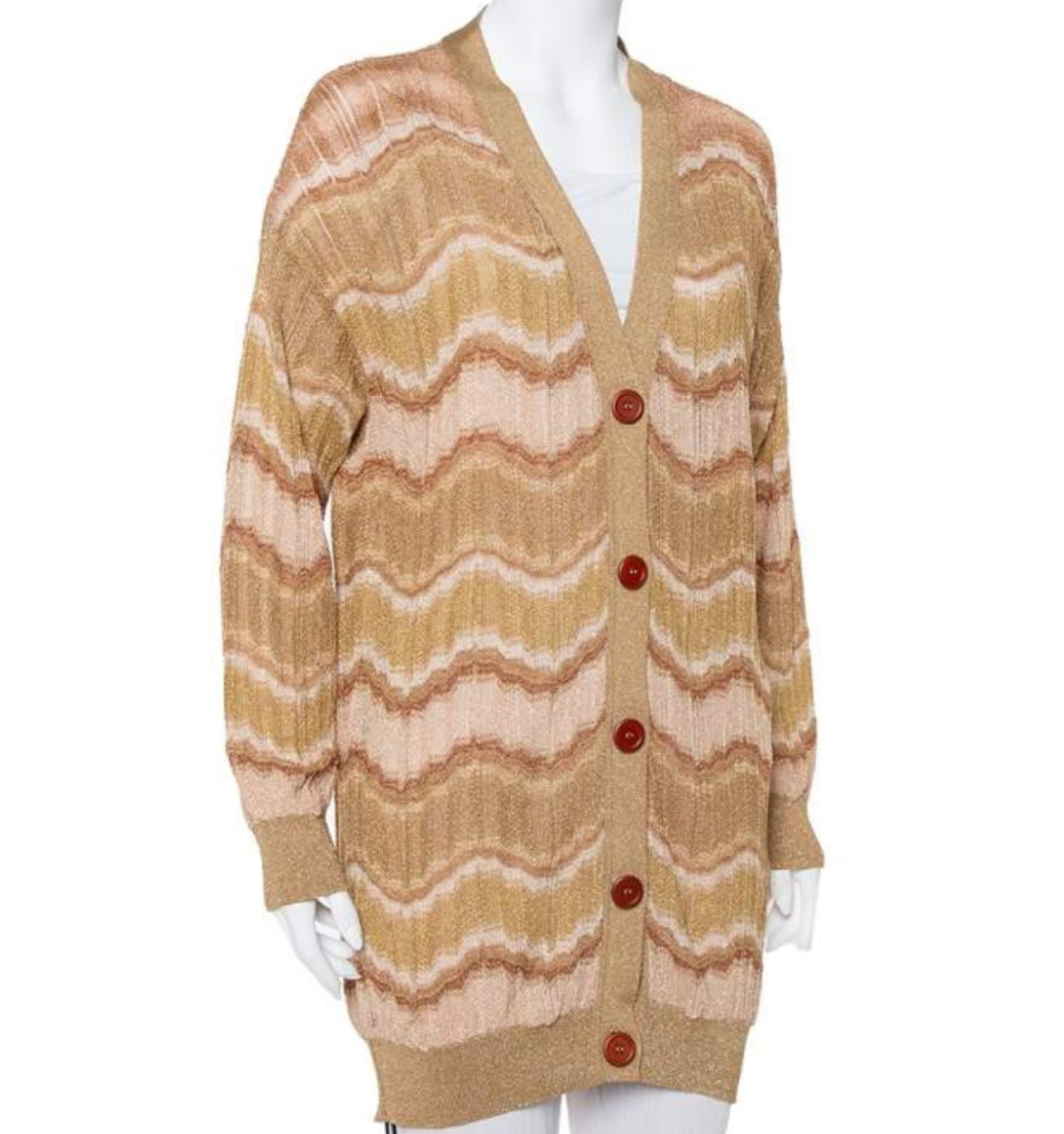 Missoni - Missoni Gold Lurex Knit Wave Pattern Button Front Cardigan