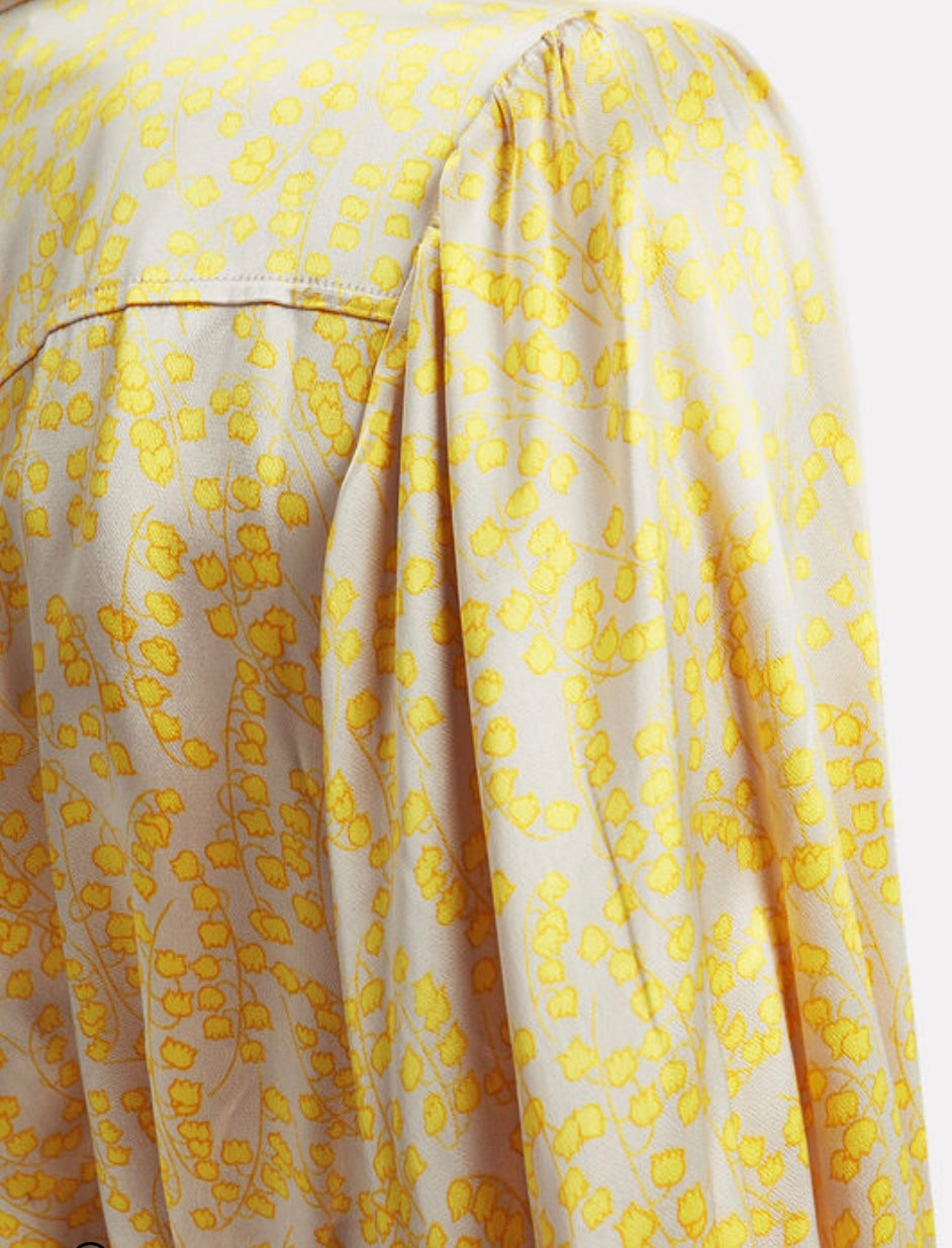 GANNI yellow and cream floral snap button blouse