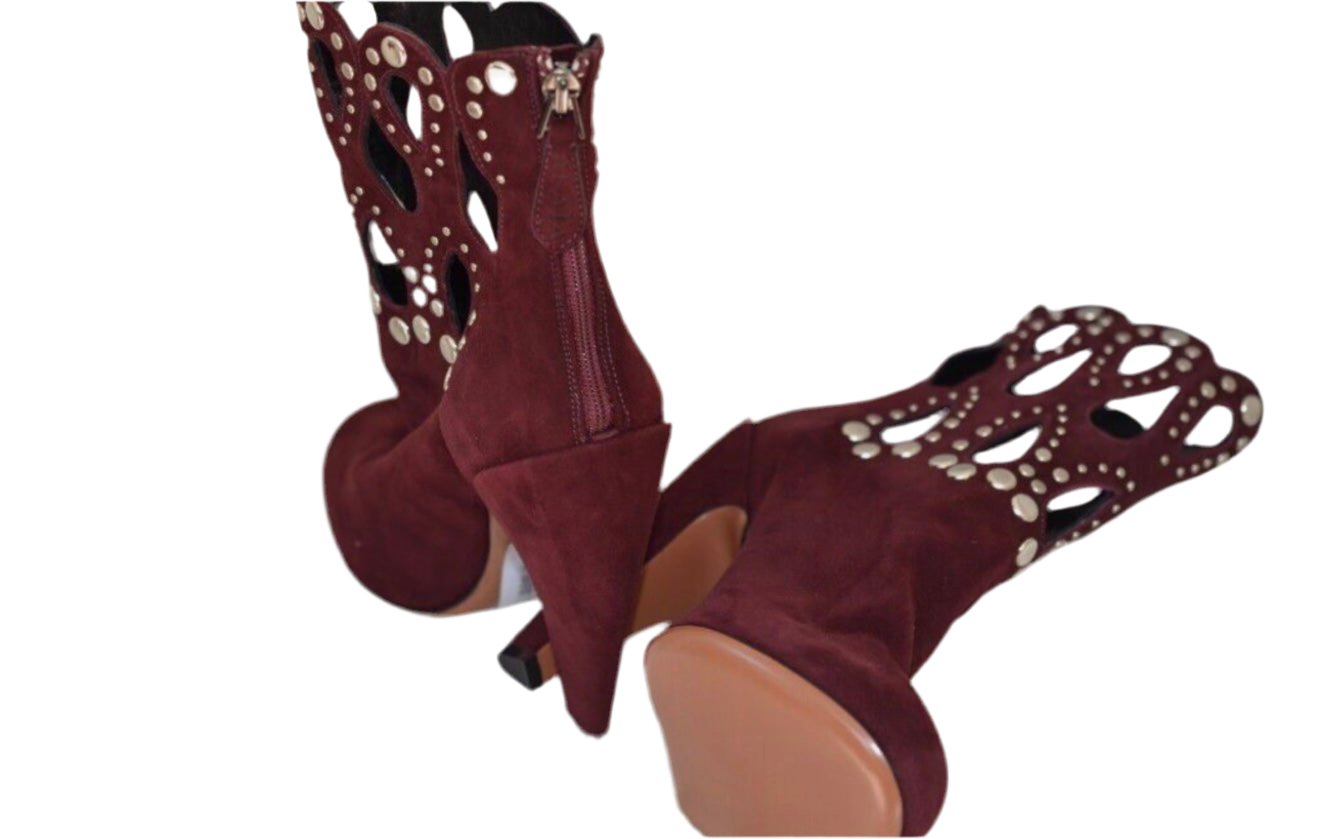 Alaia - Burgundy Suede Studded Booties