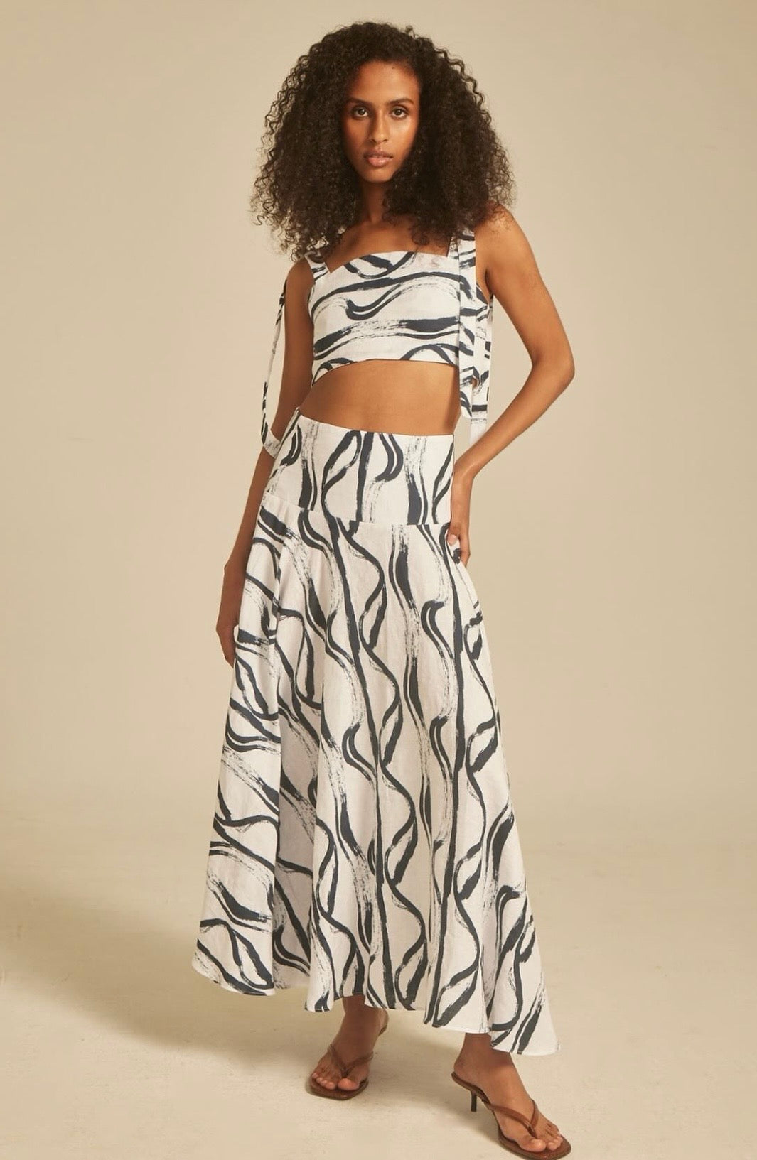 Whitney Linen Tie Shoulders Cropped Top
