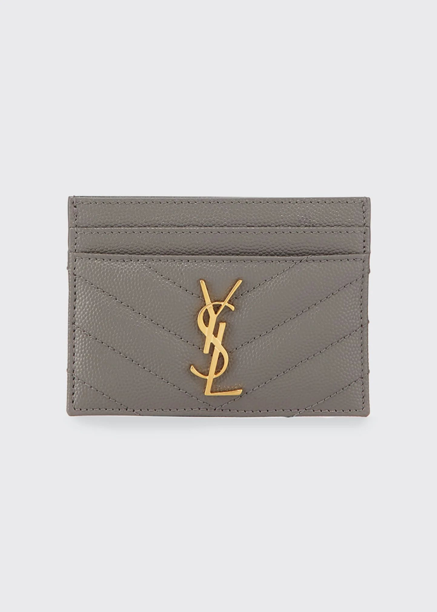 SAINT LAURENT GHW grey pebbled leather cardholder