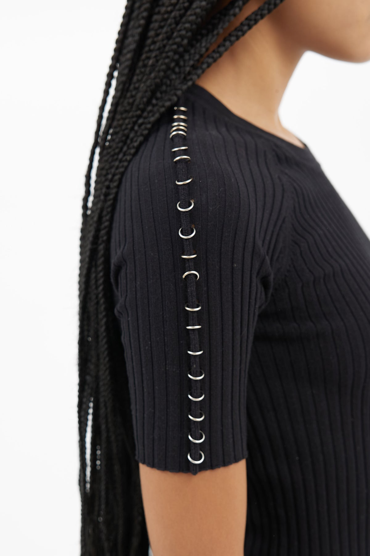 Alexander Wang Ribbed Tshirt with Silver Hoops