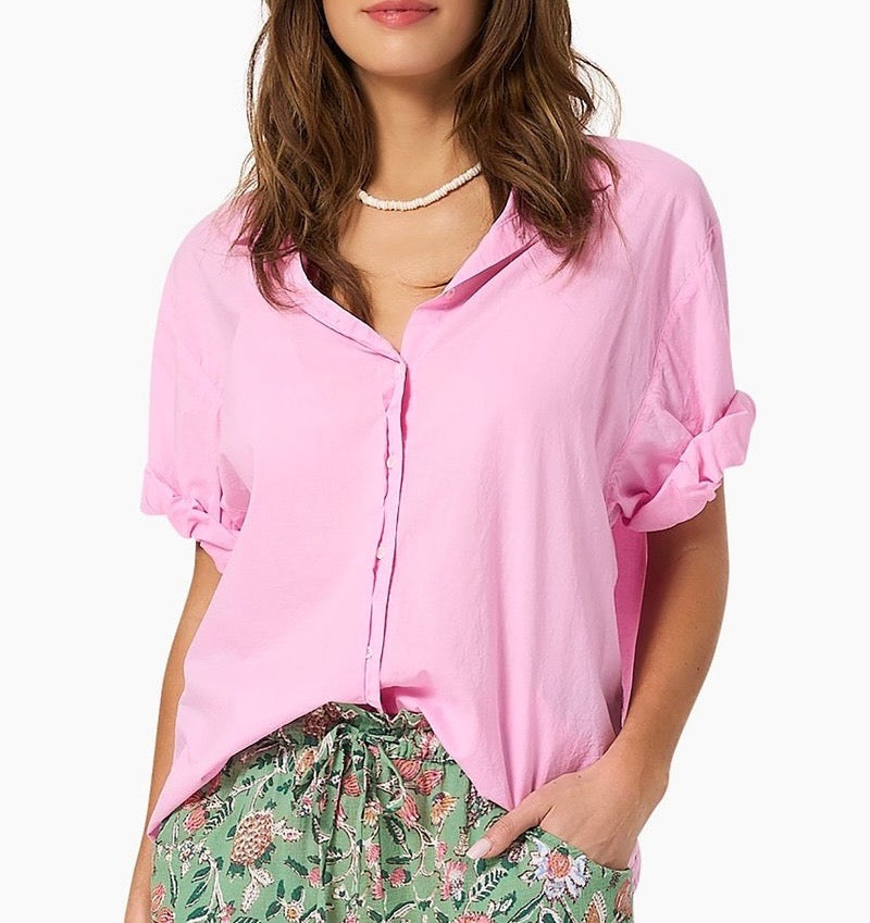 XIRENA pink button up tshirt