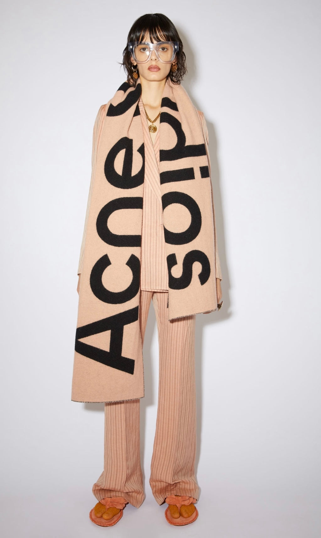 ACNE STUDIOS -  Pink and Black Logo Scarf