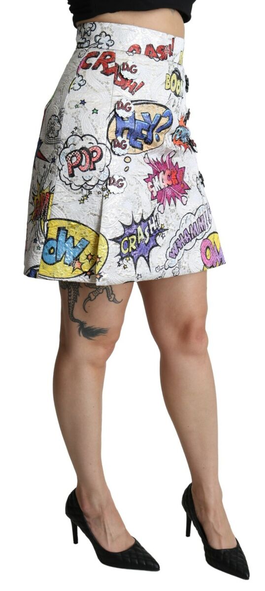 DOLCE & GABBANA cartoon print silver skirt