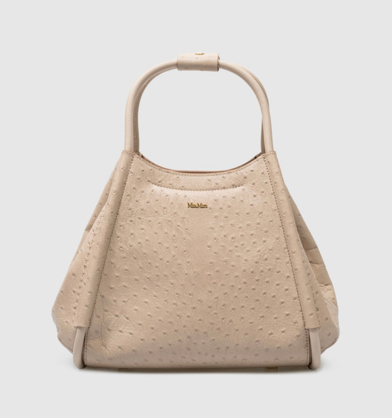 MAX MARA - 

MARINSOSTRICH BEIGE LEATHER TOTE BAG WITH OSTRICH SKIN EMBOSSING