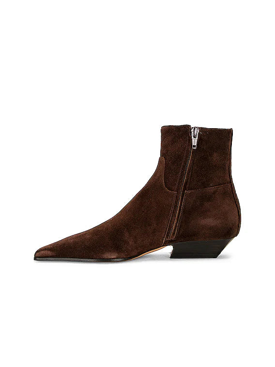 Khaite Brown Suede Square Toe Ankle Boots