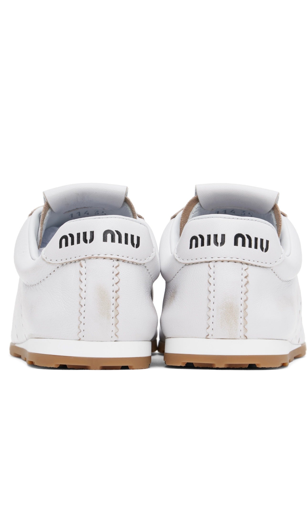 Miu Miu White Plume Bleached Nappa Leather Sneakers