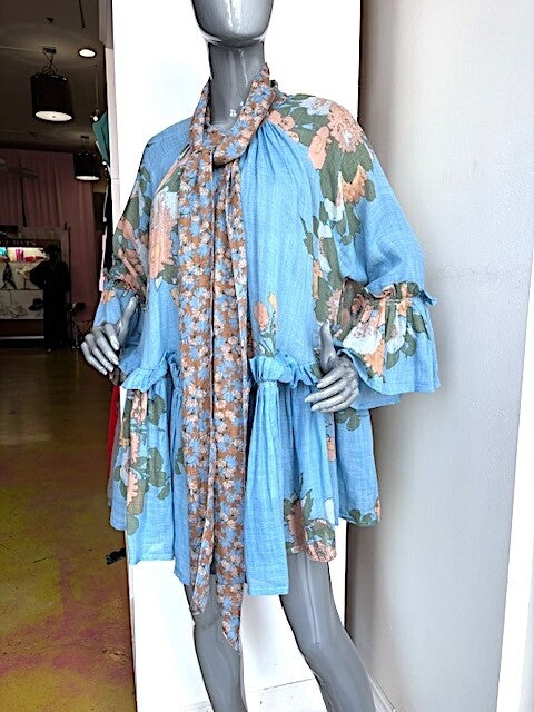 YVONNE S BLUE FLORAL COVERUP DRESS