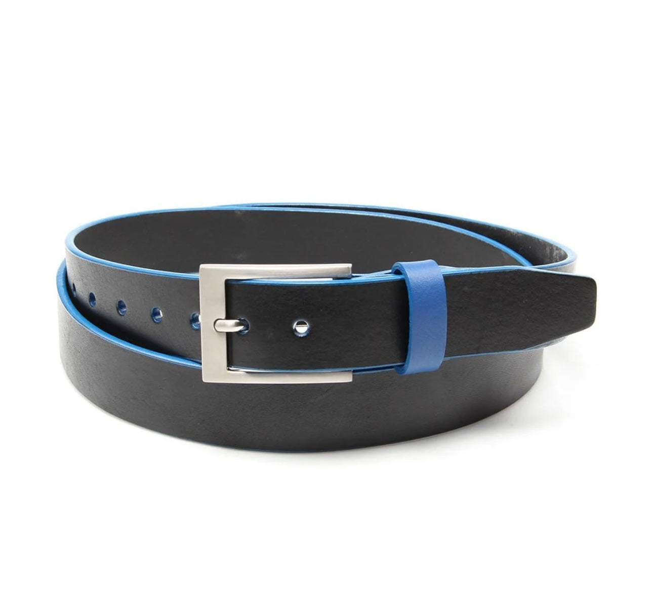 Stolen Riches - BLACK LEATHER BELT WITH SHARP BLUE TRIM AND KEEPER