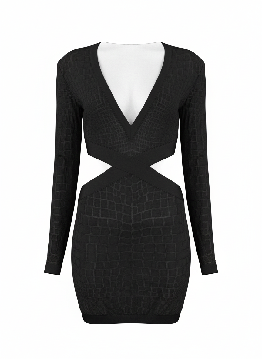 BALMAIN lace black mini dress with mesh cutout