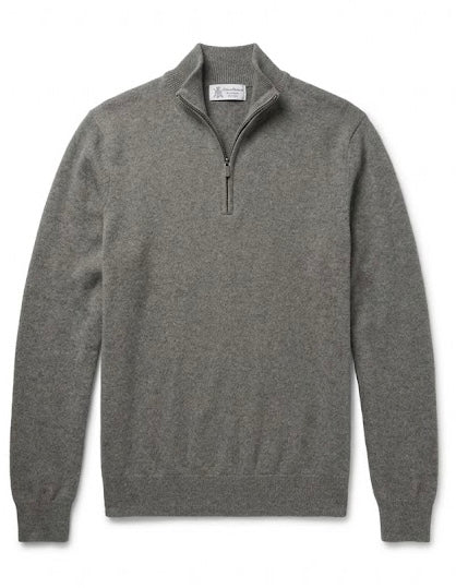 BRUNELLO CUCINELLI green 100% cashmere quarter zip longlseeve