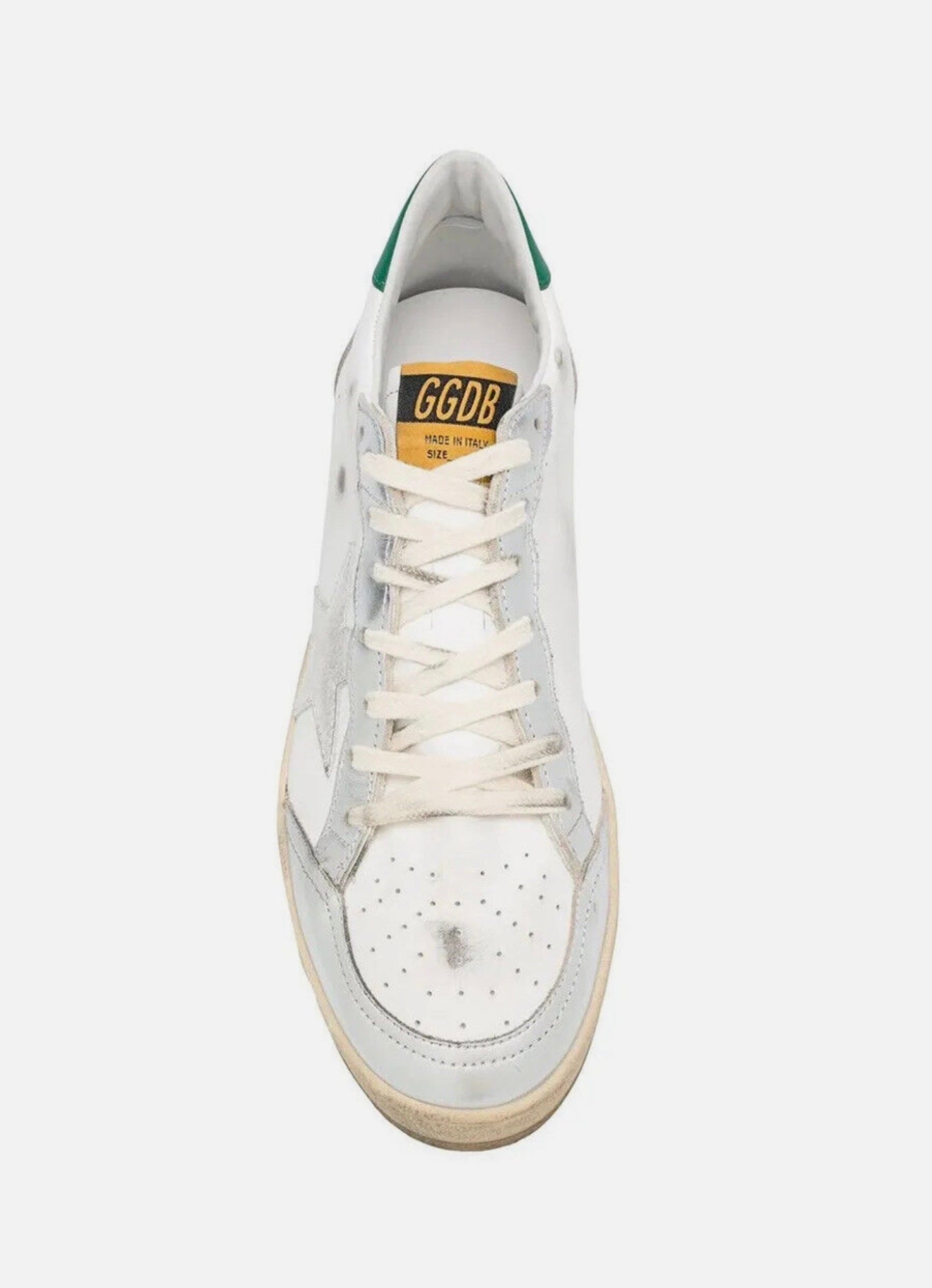 GOLDEN GOOSE Men’s Ball Star Leather Sneakers White Silver Green