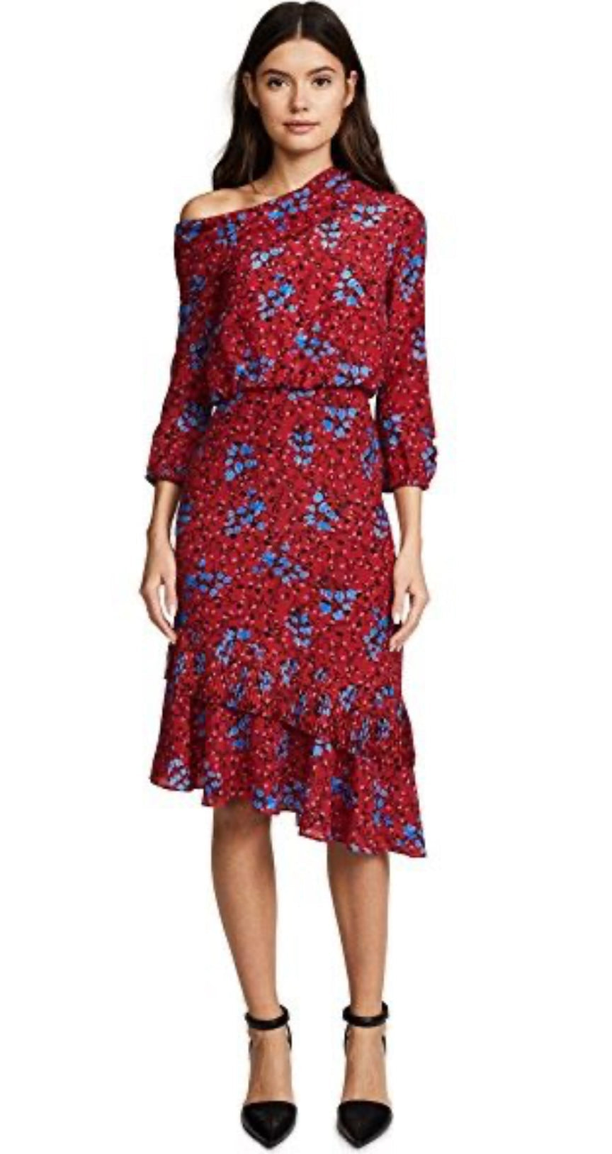 SALONI Lexie Off-Shoulder Floral Print Silk Dress