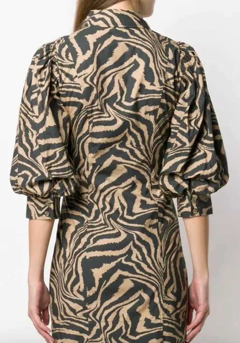 GANNI 
Swirl Tiger-Print Dress - Brown