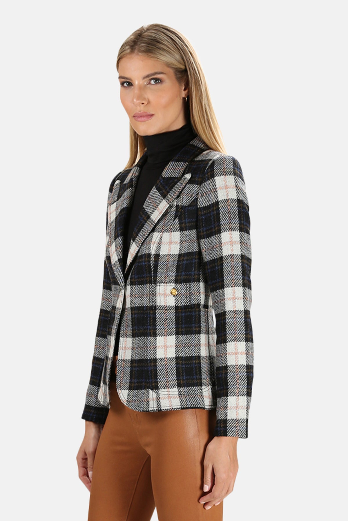 SMYTHE blue/tan/white wool blazer
