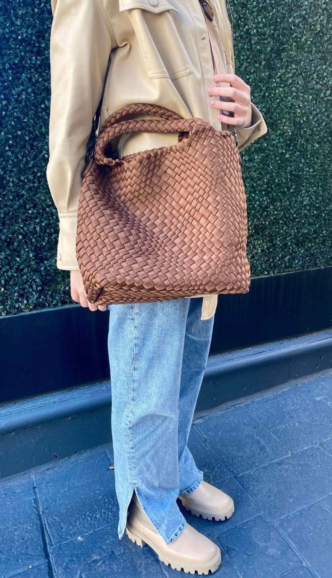 Bag and Bougie - Brown Woven Crossbody