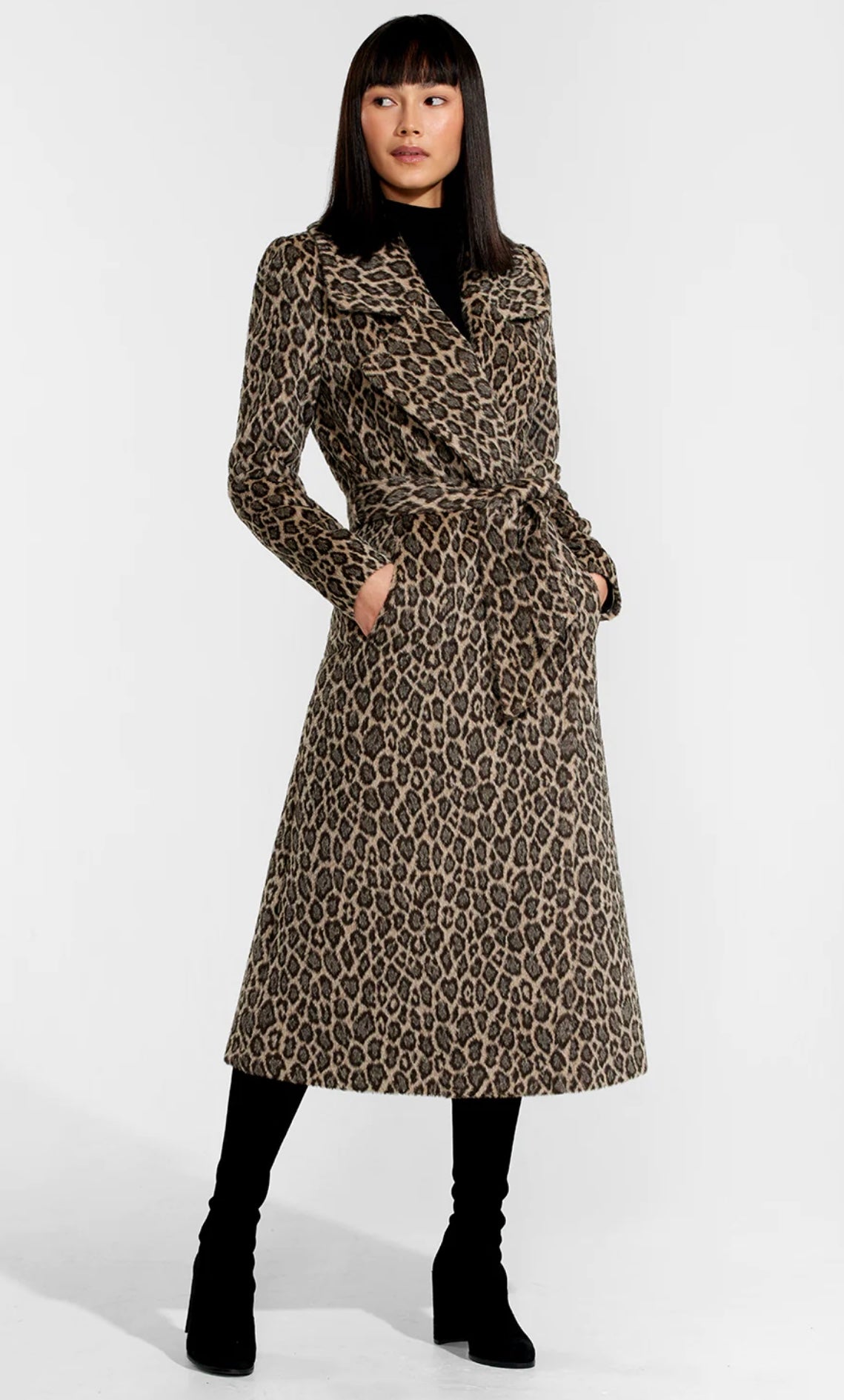 SENTALER - LEOPARD ALPACA LONG NOTCHED COLLAR WRAP COAT