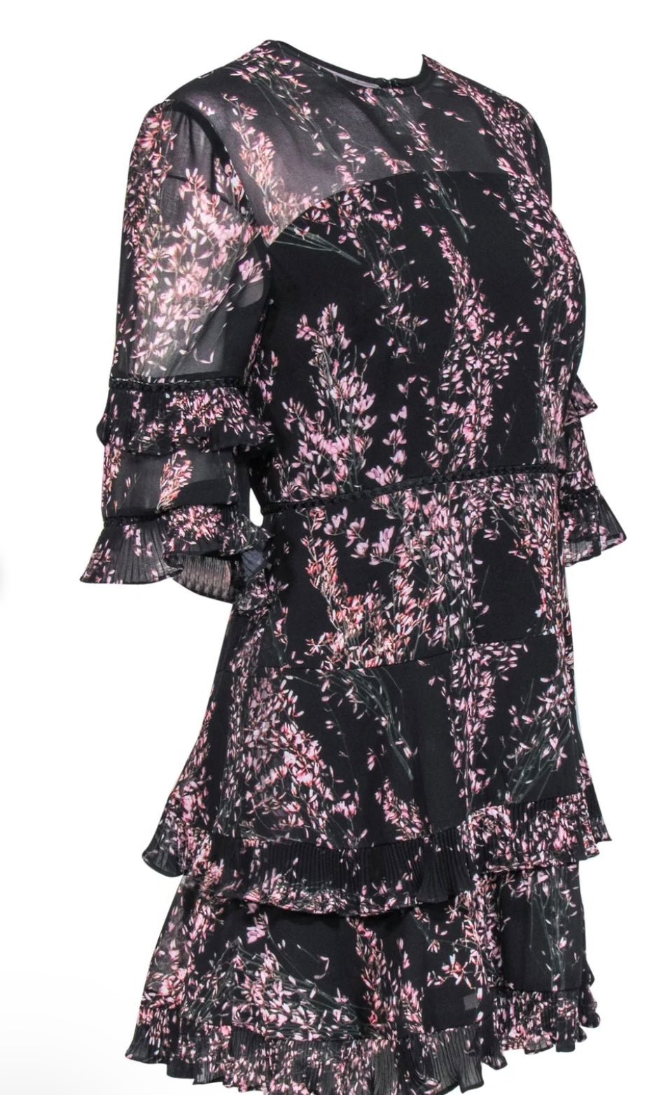 Keepsake - Floral Frill Mini Dress Long Sleeve Pleated Ruffle Size Small