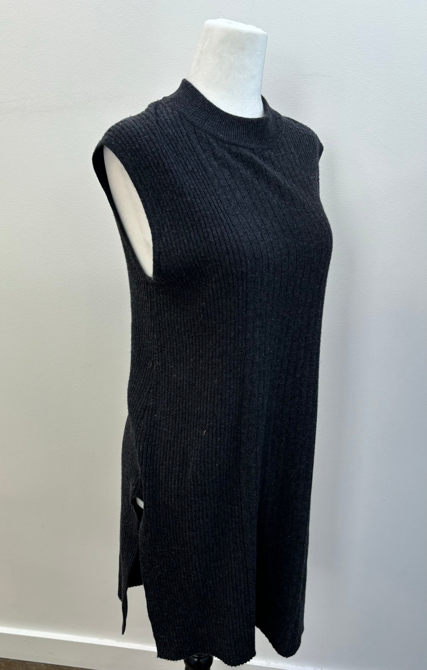 AUTUMN CASHMERE charcoal sleeveless long vest dress with side slits