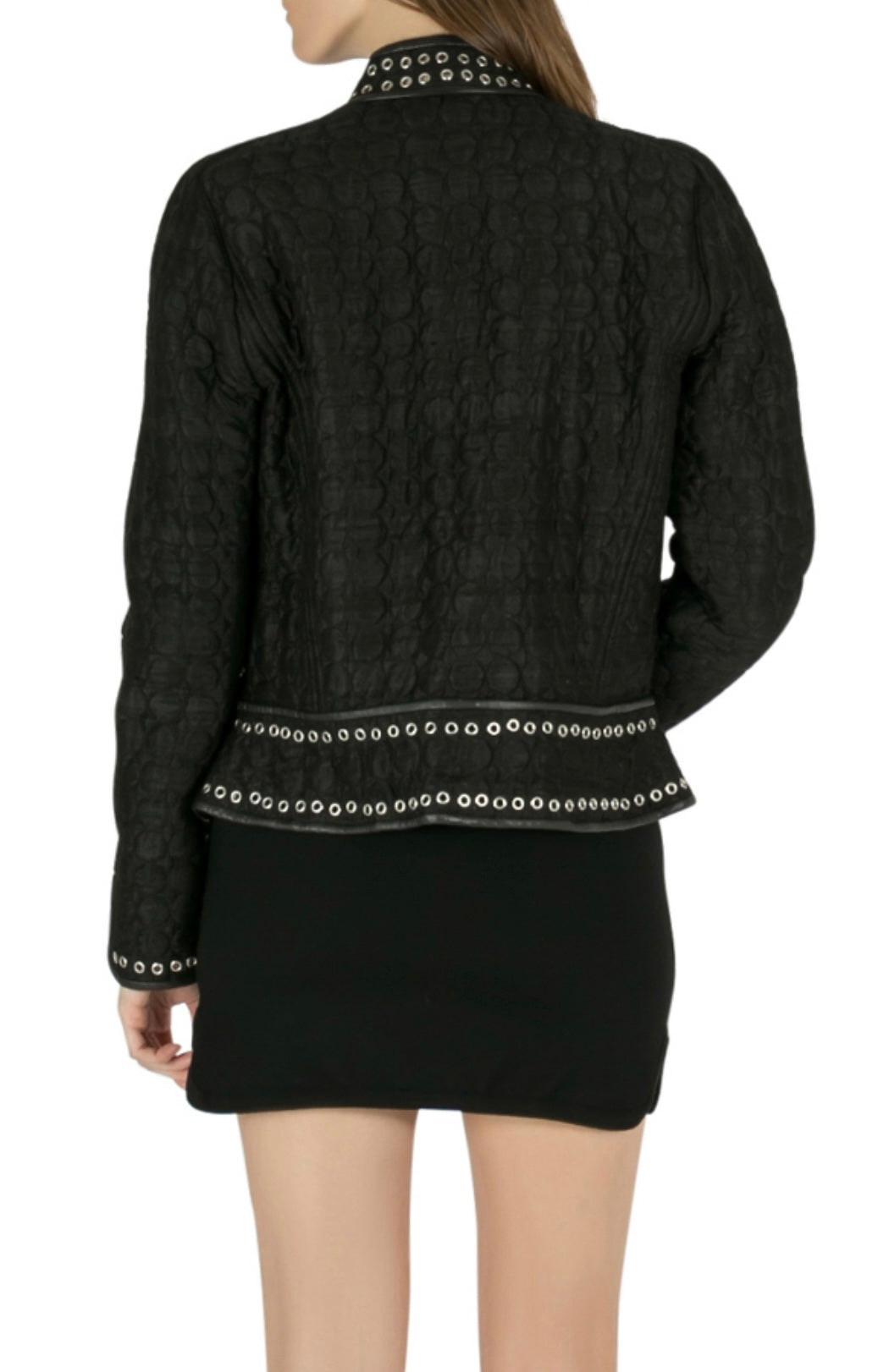 Isabel Marant - Black Raw Silk Circle Quilted Eyelet Detailed Orval Jacket