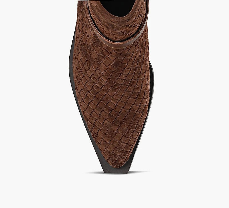 Wishbone Brown Woven Suede Pointed Toe Ankle Boots
