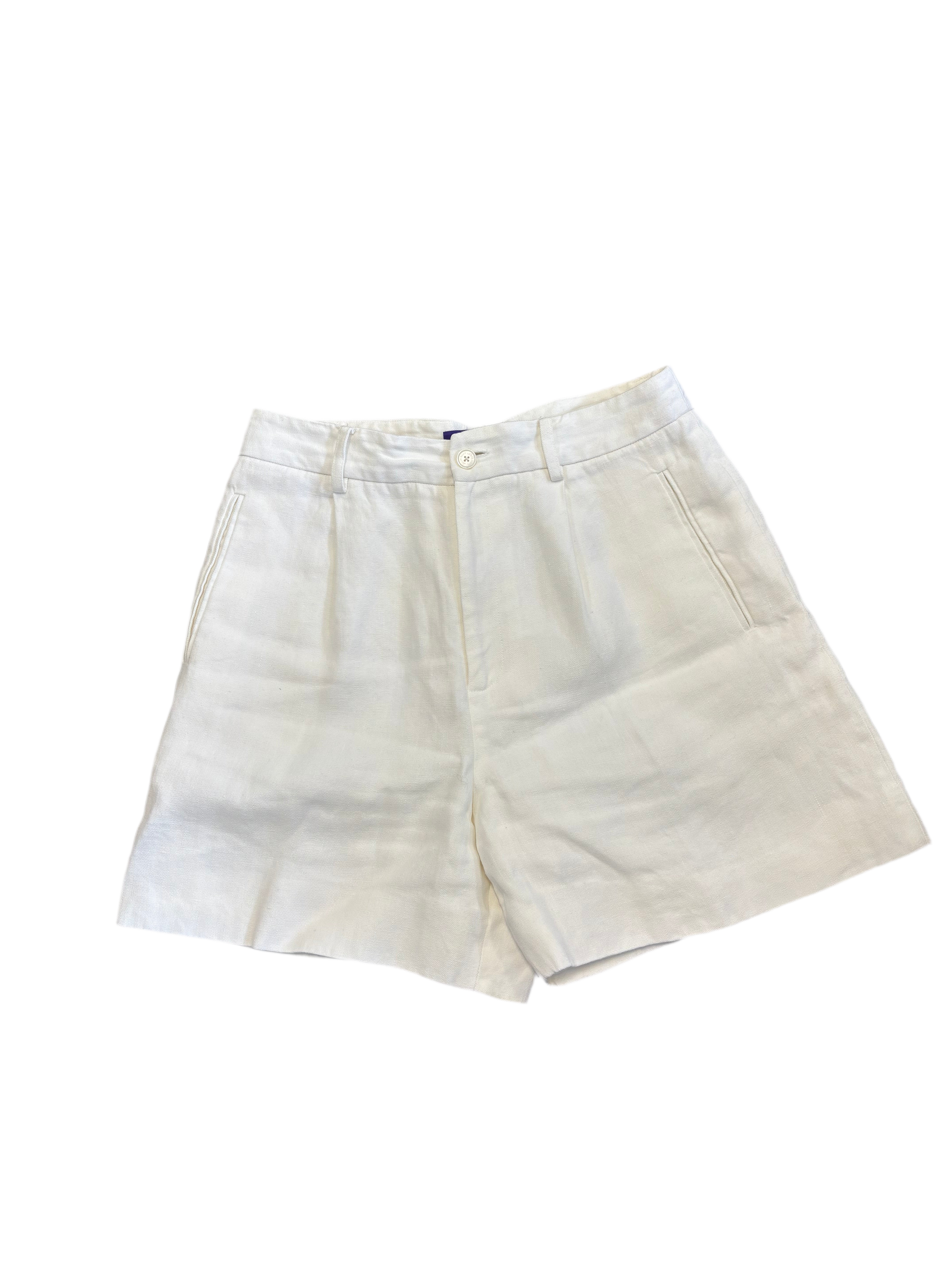 Ralph Lauren Purple Label White Linen Pleated Shorts