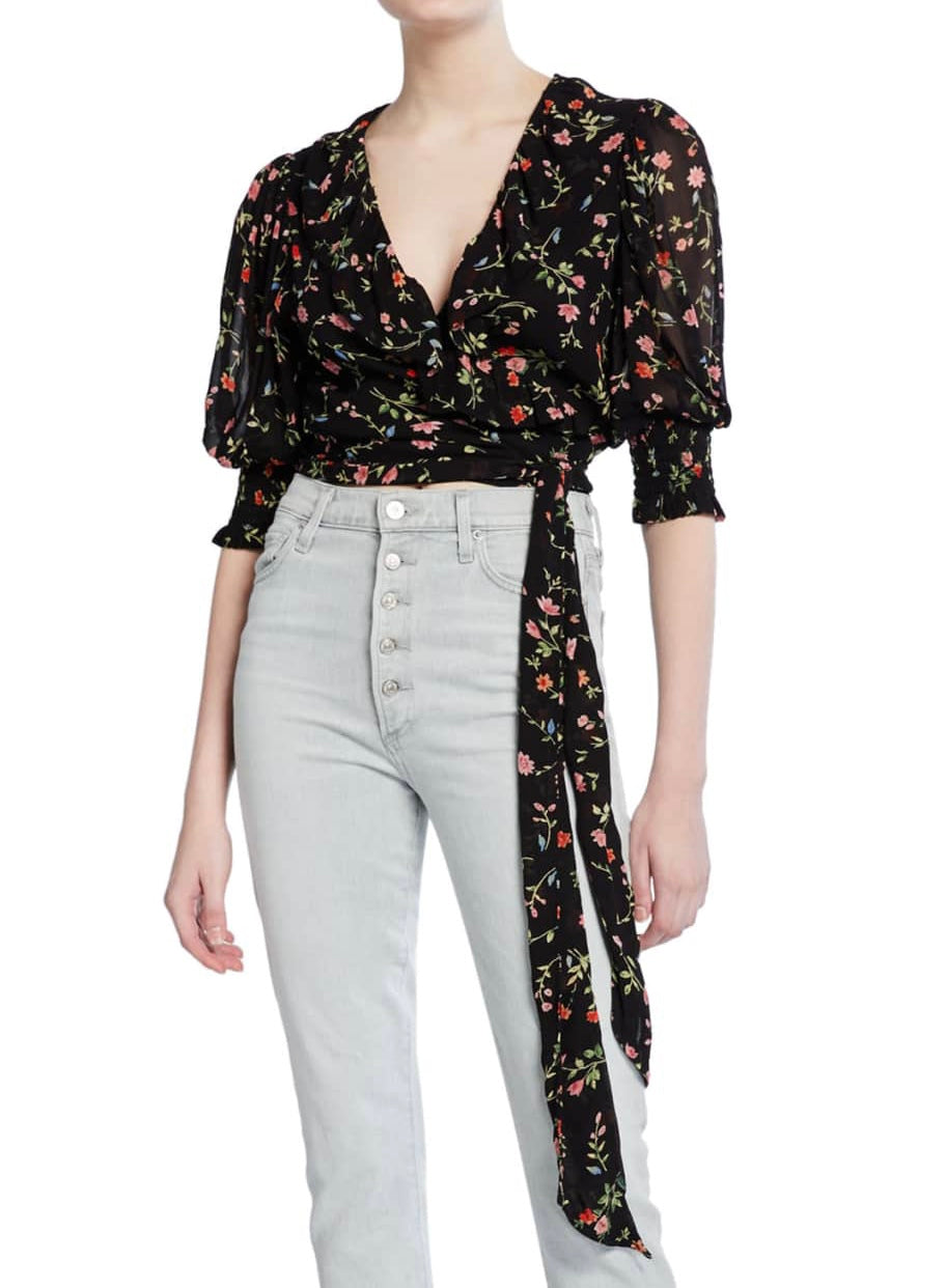 Ganni Floral Wrap Top