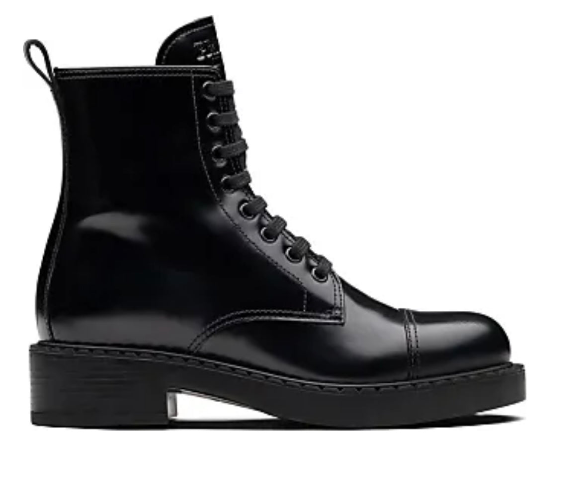 Prada - Black Leather Lace-Up Combat Boots