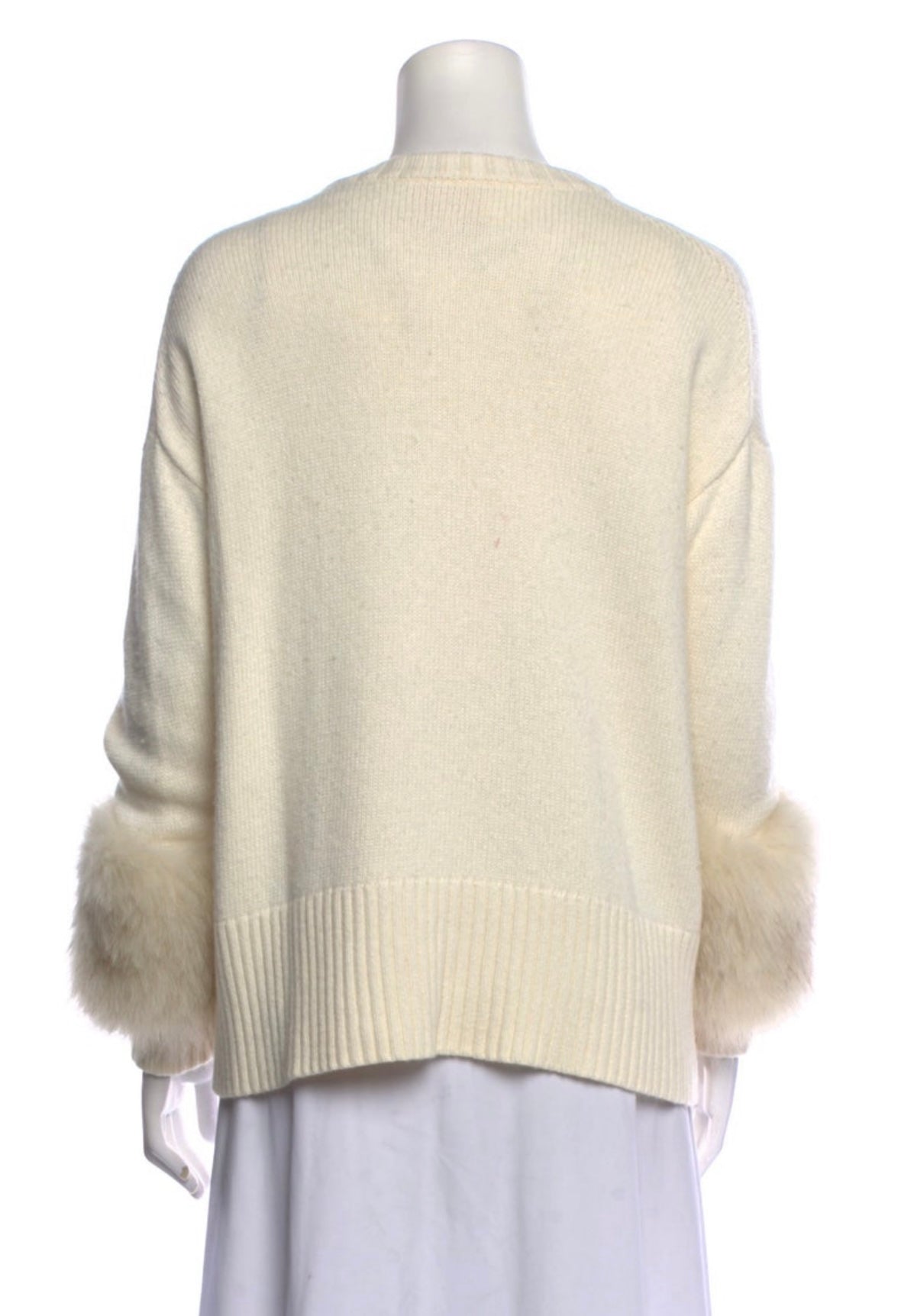 CINQ A SEPT - Ivory Fur Trimmed Sweater