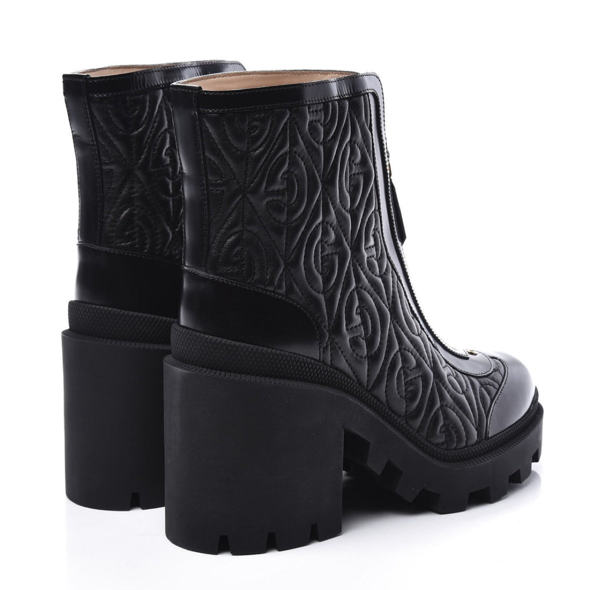 Gucci GG Black Front Zip Platform Ankle Boot