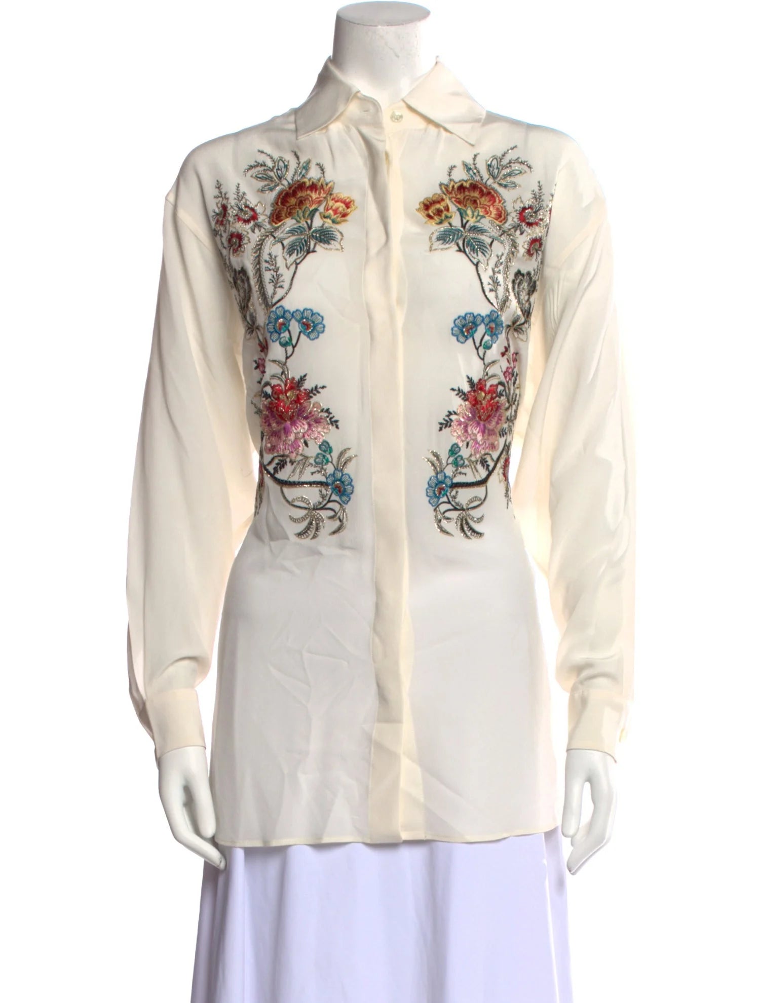 ETRO cream floral applique design blouse button up