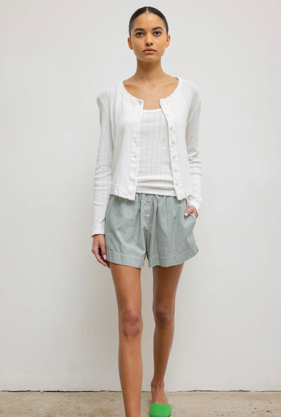 LESET - Pointelle Classic Crew Cardigan & tank