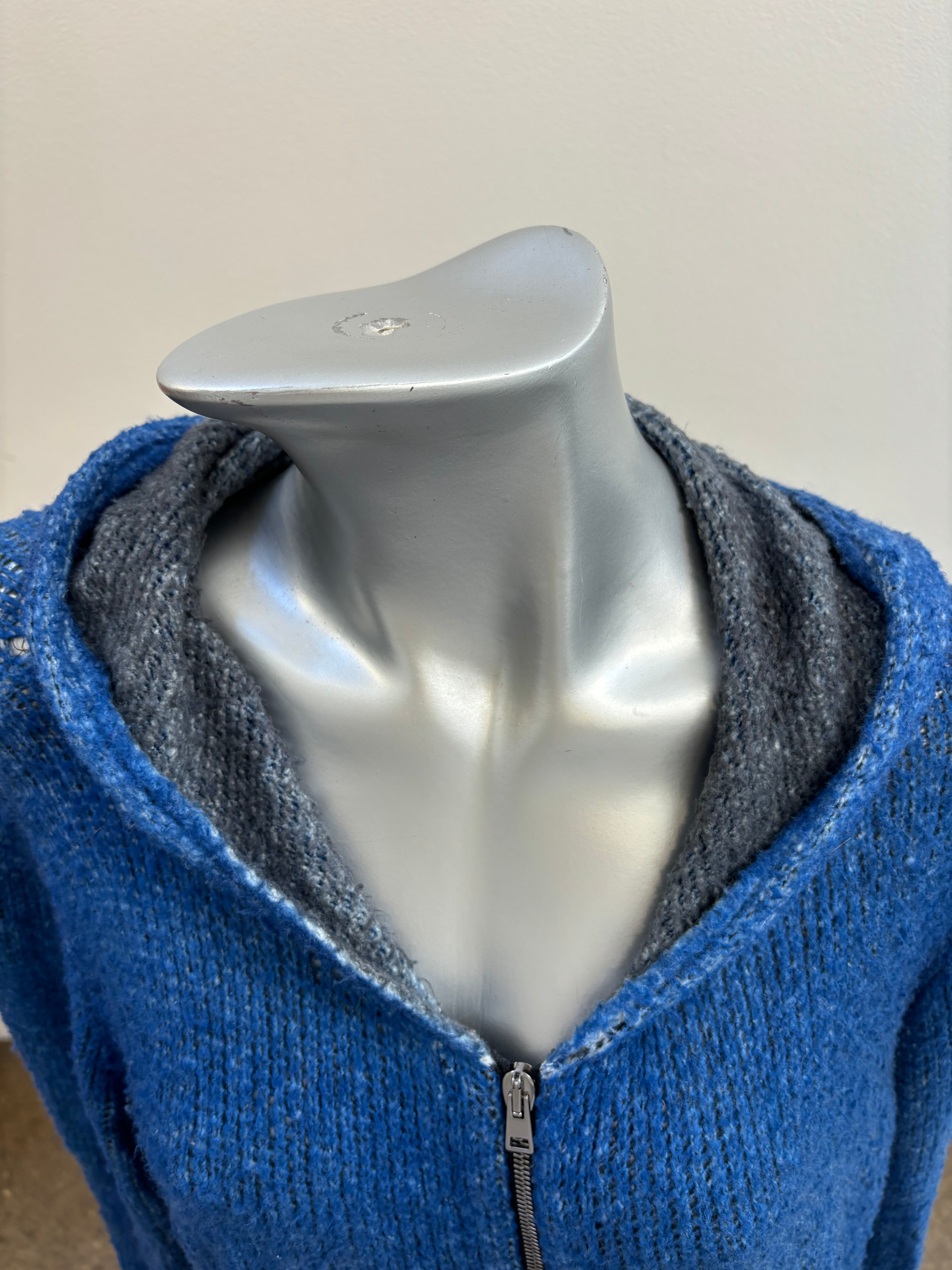 AVANT TOI blue knit zip up hoodie, frayed hems